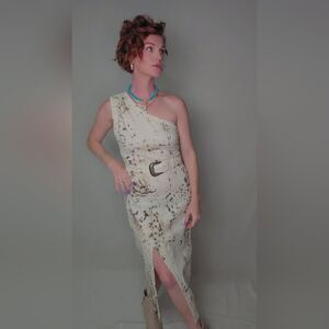 Western Cream Denim One-Shoulder Dress